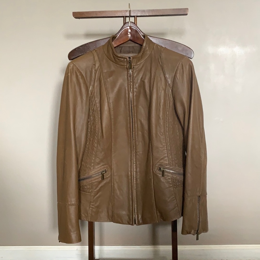 Jones New York Tan Brown Leather Jacket